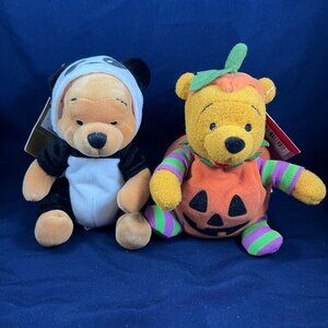 Disney Winnie The Pooh Halloween Plush Set Pumpkin & Panda Costumes 7" Collectib